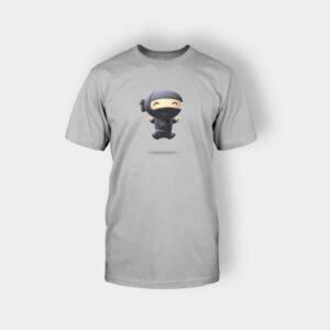 A grey t-shirt with a graphic of a cartoon ninja character in the center.